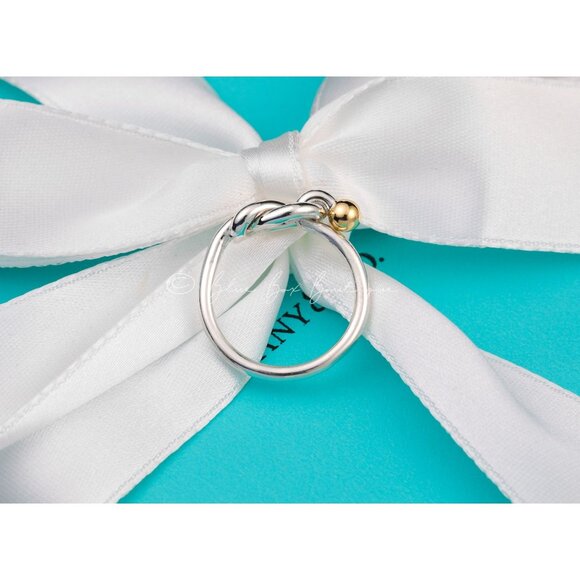 Tiffany & Co. Ring "Love Knot" Band in 18k Gold Sterling Silver Vintage Size 4.5 - Picture 3 of 8